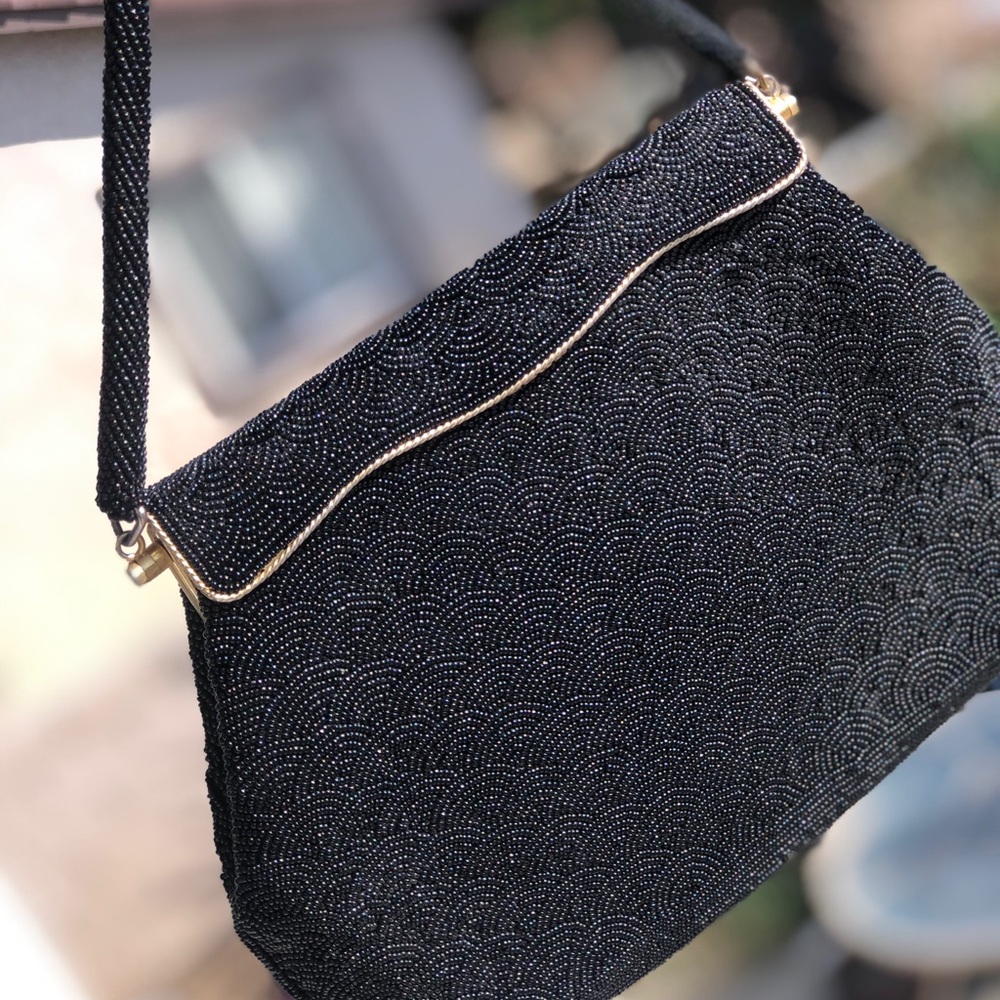 Vintage Hand beaded black hand bag